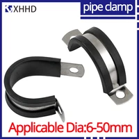 25pcs u r type hoop water pipe clamp 304 stainless steel riding clamp strip rubber lined support pipe buckle throat clamp