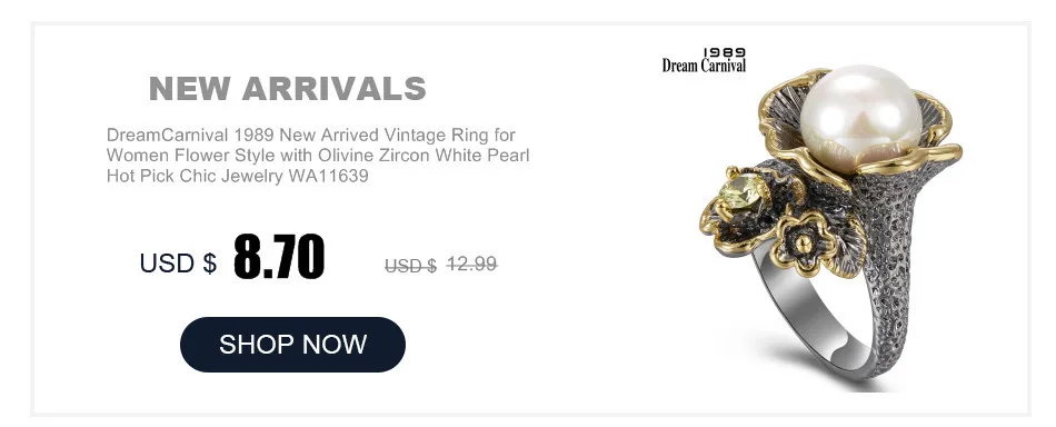 DreamCarnival 1989 изумительные белые синтетические жемчужины AAA кубический цирконий открытые вечерние кольца золотого цвета женские Anillos Mujer WA11497