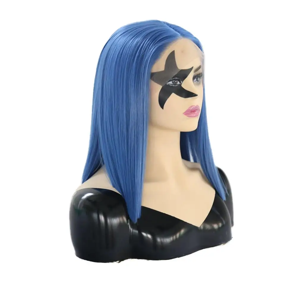 Charisma 14 дюймов короткий боб парик синий цвет синтетический на кружеве для женщин