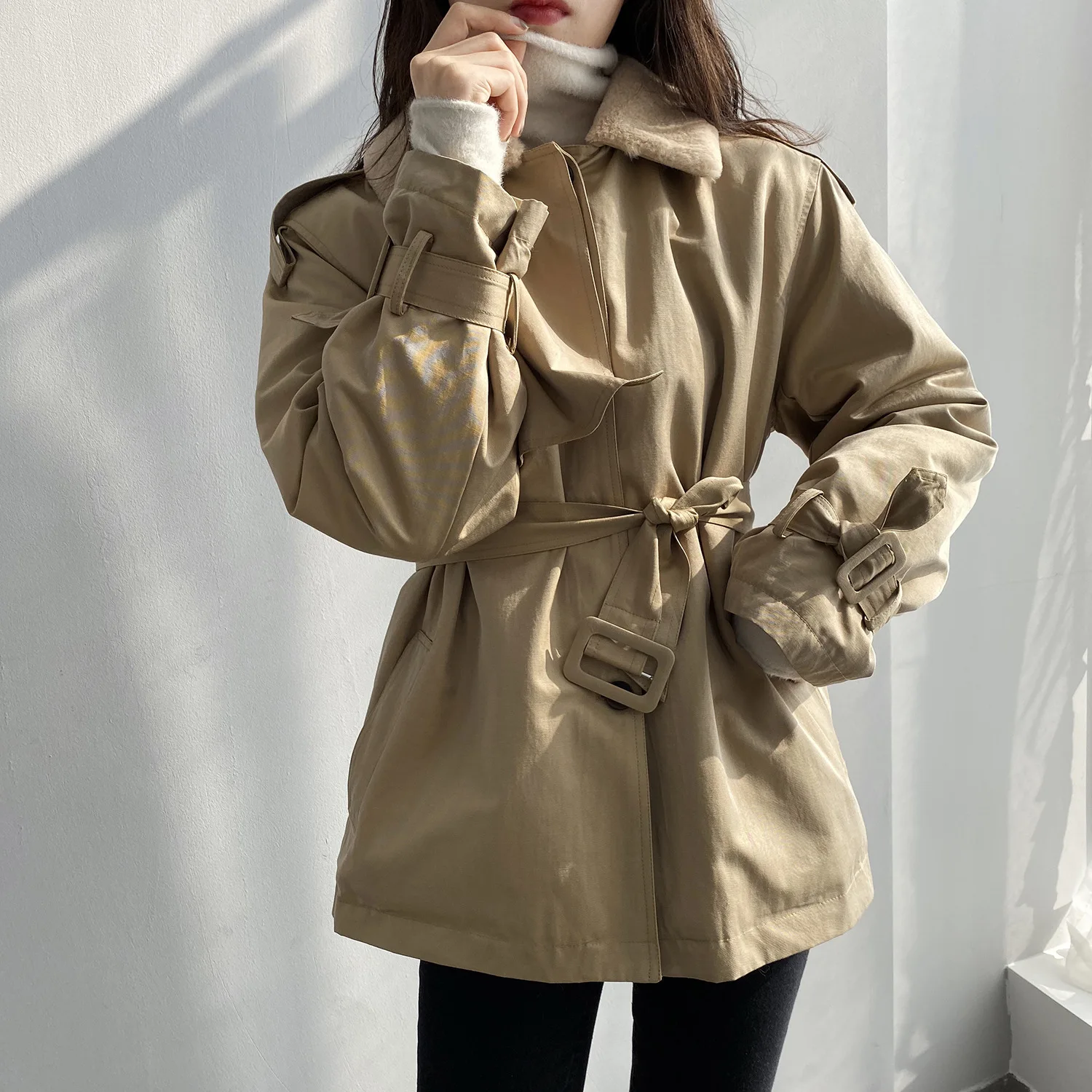 

2021 Winter Rabbit Wool Liner New Korean Short Windcoat Jacket Thick Warm Fleece Inside Parkas