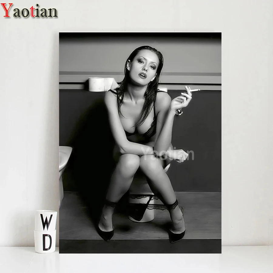 

5D алмазная вышивка «сделай сам», женщина на унитазе, алмазная живопись, вышивка крестиком, мозаика, полная стразы, декор для ванной комнаты