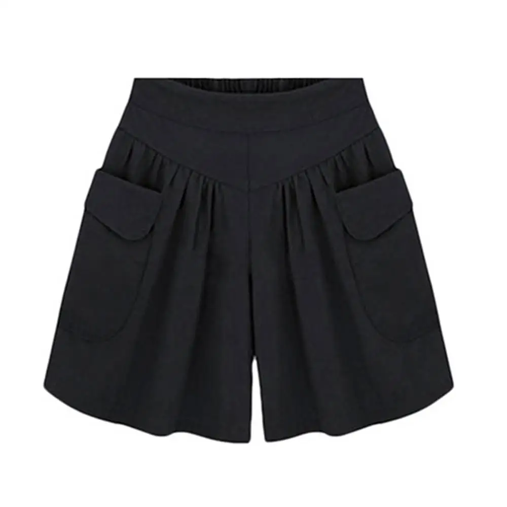 

New Stylish comfortable Summer Women Plus Size Solid Color Elastic Waist Casual Loose Shorts with Pocket