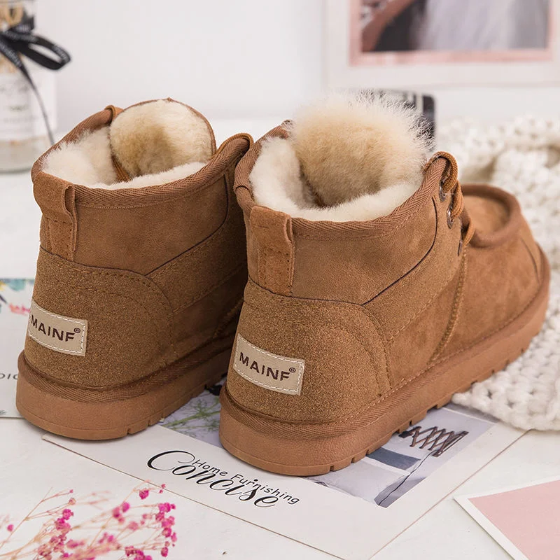 Winter new sheepskin wool integrated men's and women's snow boots Beckham couple's same leather warm cotton shoes |
