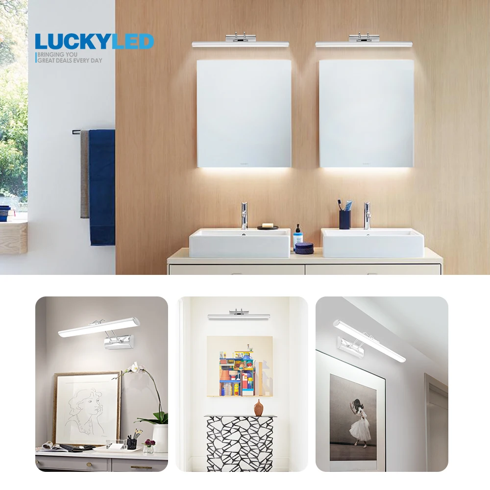 LUCKYLED светодиодный зеркало светильник Настенный светильник Ванная комната 12W 42 см AC220V 110V Водонепроницаемый настенный Нержавеющая сталь Vanity светильник настенные светильники