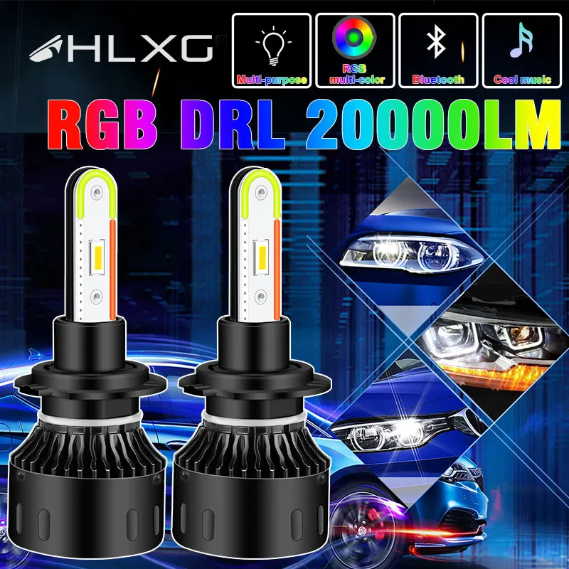 Светодиодная RGB головная лампа H4 H7 цветная Hb3 Hb4 9005 9006 H8 H11 светильник ПА для