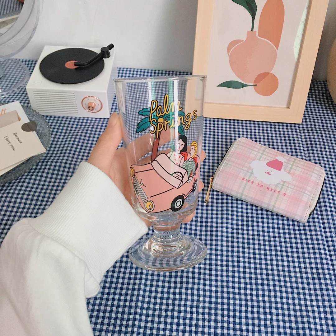 

Cartoon Cute Transparent Trend INS Style 280ml Glass Milk Glass Whiskey Glass Cocktail Glass