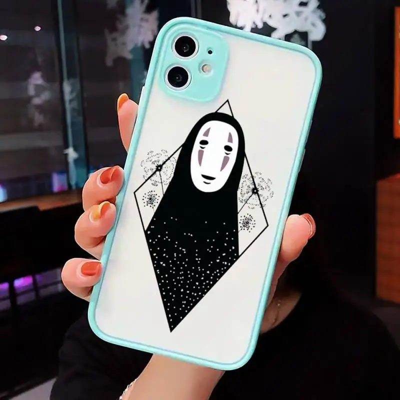

Studio Ghibli No Face man Anime Phone Case Clear Funda matte transparent For blue iPhone 7 8 x xs xr 11 12 pro plus max mini