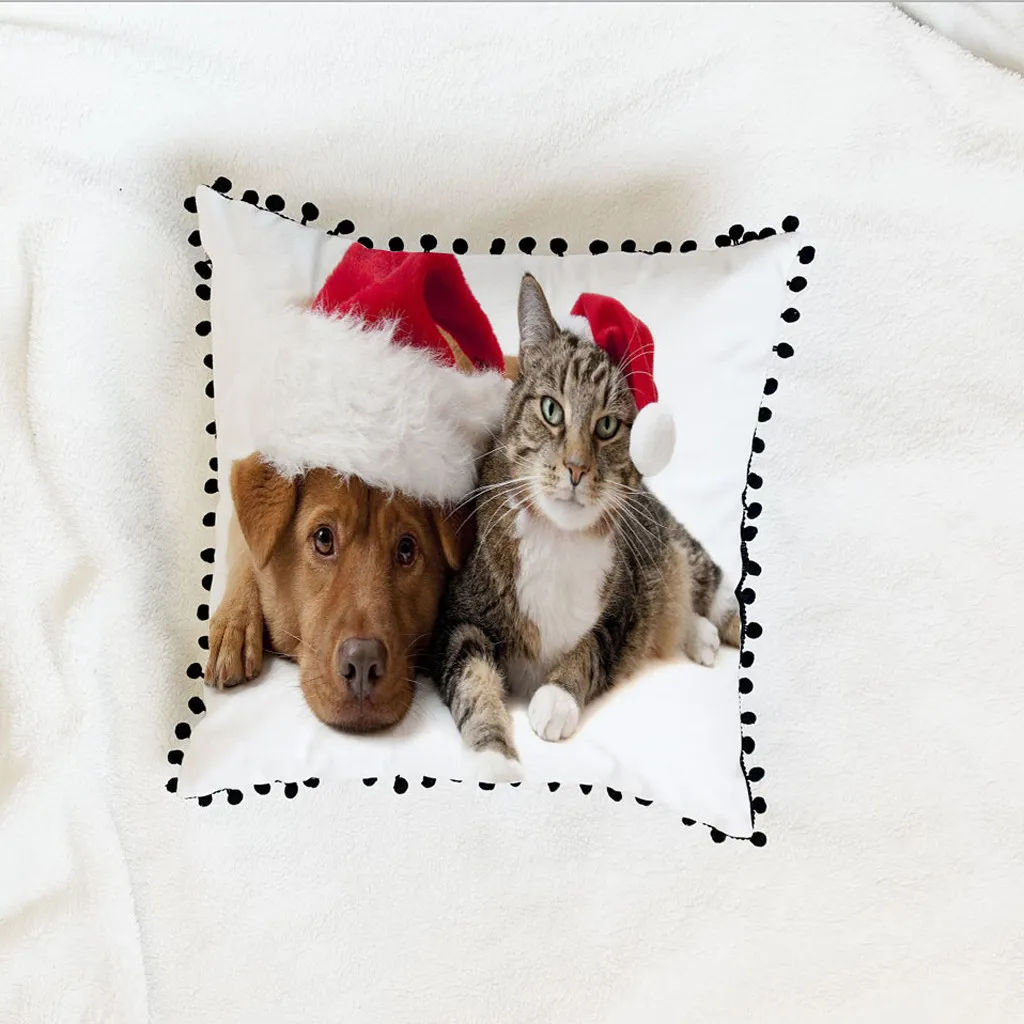 Рождественский чехол для дивана наволочка подушки с помпонами украшения дома