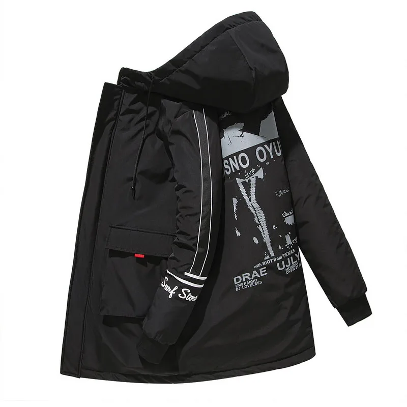 

Мужская куртка, Длинная ветровка с капюшоном, черная Повседневная Верхняя одежда