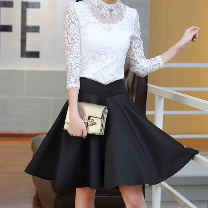 Юбки-миди Женские однотонные с высокой талией весна-осень XS-4XL