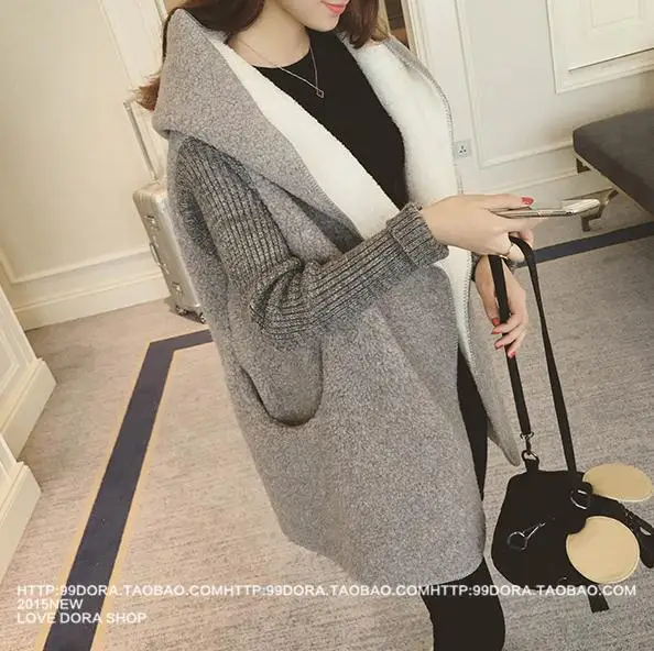 MLXSLKY/большой размер женский осенне-зимний свитер с капюшоном из овечьей шерсти