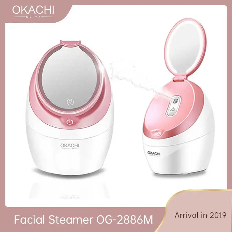 

Professional Nano Ionic Face Steamer For Face Beauty Salon Personal Sauna SPA Mini Face Sprayer With Mirror Light OKACHI GLIYA