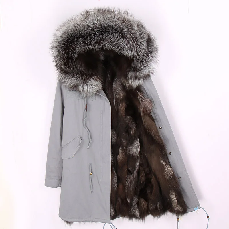 fox fur liner 20 Зимняя теплая куртка с воротником из меха енота, с капюшоном, с подкладкой из натурального Лисьего меха, верхняя одежда, мужская длинная толстая парка, пальто из натурального меха - Цвет: fox fur liner 20
