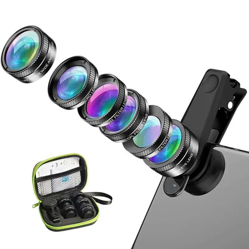 

For 98% smart phone 6-in-1 Fisheye Wide Angle Macro Extended Polarized Starlight Set Universal External Mobile Phone Lens