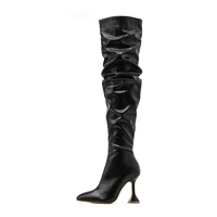 2021 fashion winter women boots over the knee high boots black strange style heels heel pleated long boots pointed toe shoes