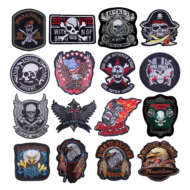Нашивки с утюгом в стиле панк Череп Орел наклейки на одежду тканевые нашивки