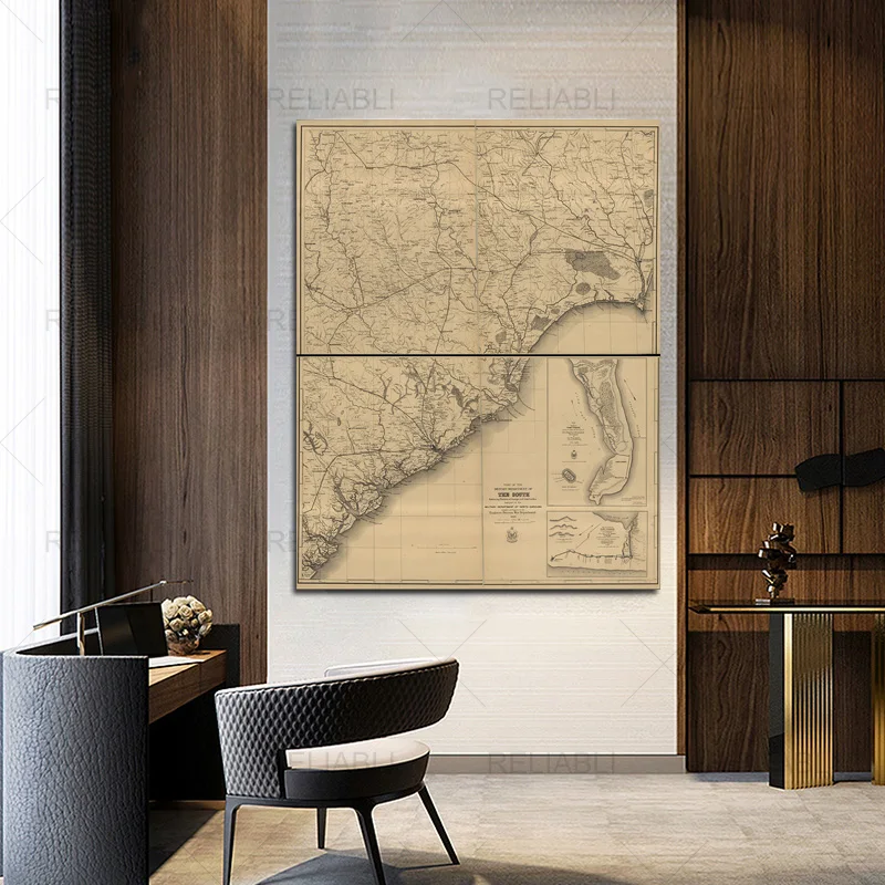 Рисунок винтажной старой карты Северная Каролина и Джорджия фотография