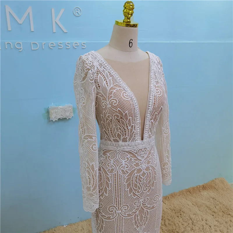 Кружевное свадебное платье-Русалка с длинным рукавом и открытой спиной | Свадьбы