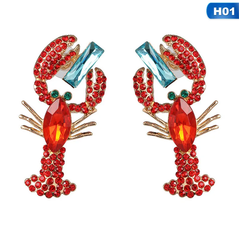 

Творческий блестящие серьги в виде лобстеров полный стразы серьги преувеличенный панк Стиль для женщин и девочек с украшением в виде крист...