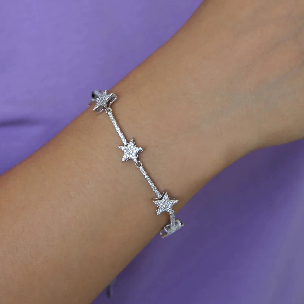 Женский браслет-цепочка со звездами украшенный звездочками | Украшения и