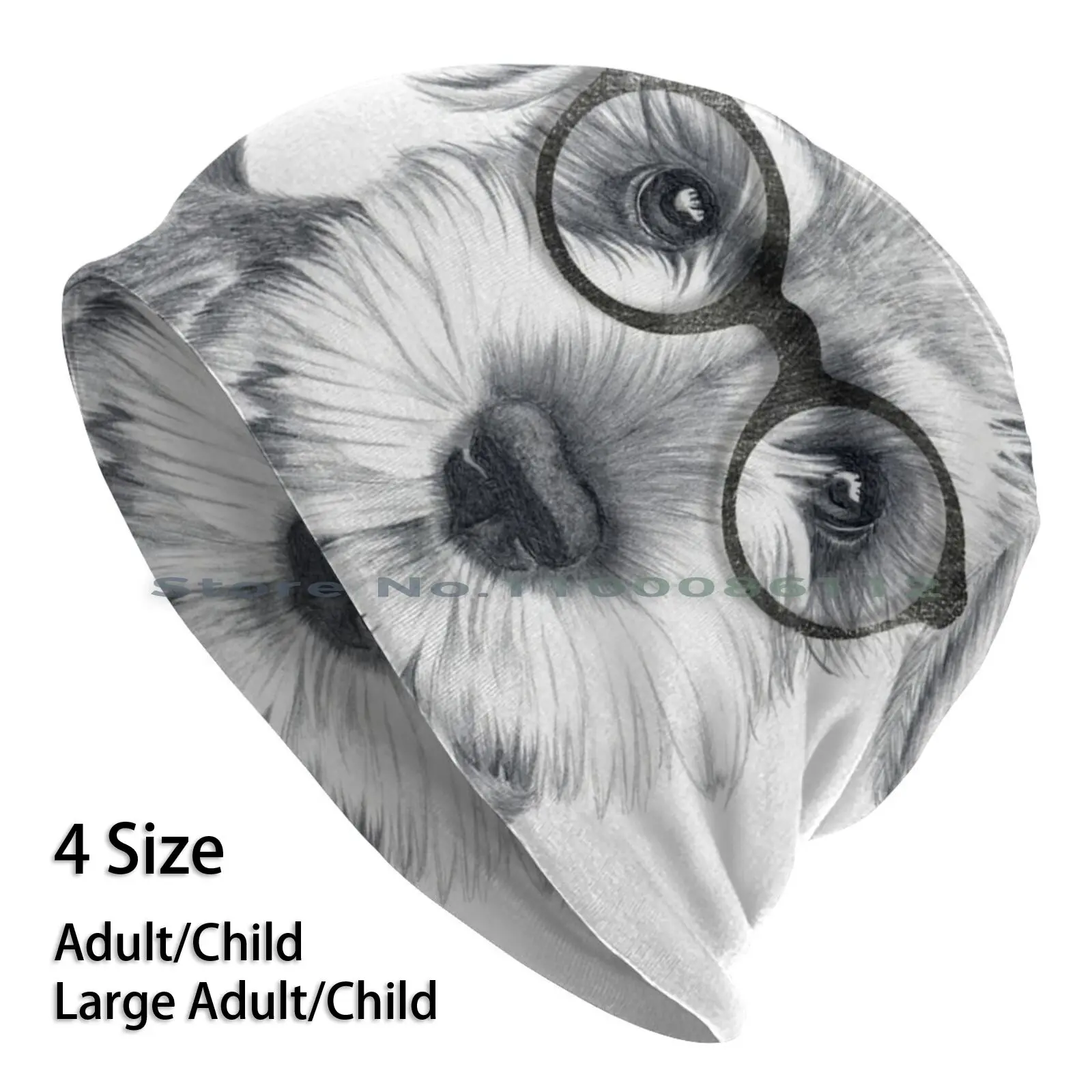 

Nerdy Schnozz The Schnauzer Beanies Knit Hat Schnauzer Puppy Dog Cute Pet Canine Greyscale Grayscale Black White Monochrome