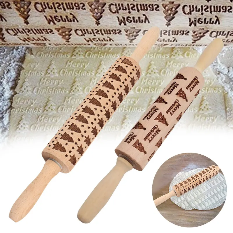 Bakng Mold Wood Tool Embossing Rolling Pin Cake Carving Gingerbread DIY Christmas | Дом и сад