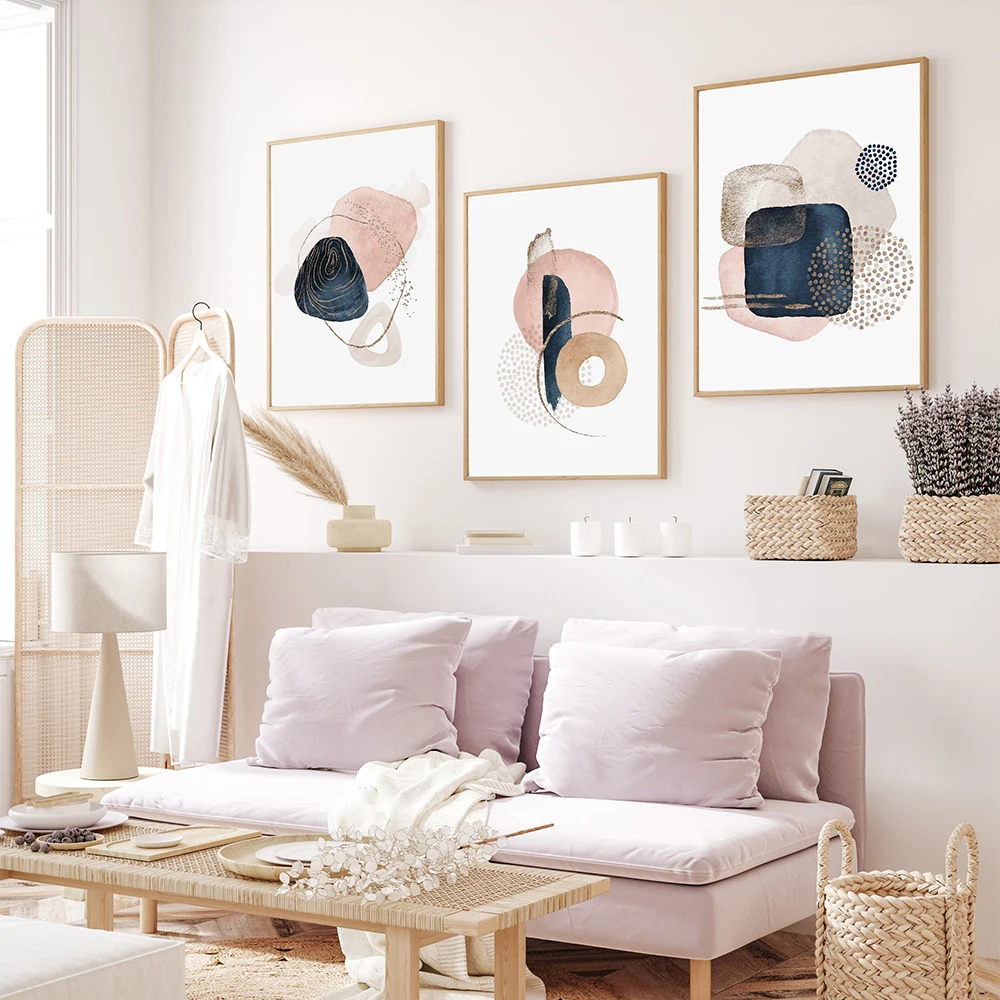 

Abstract Geometric Line Pink Rose Gold Watercolor Wall Poster Print Nordic Canvas Painting Art Pictures Living Room Home Decor