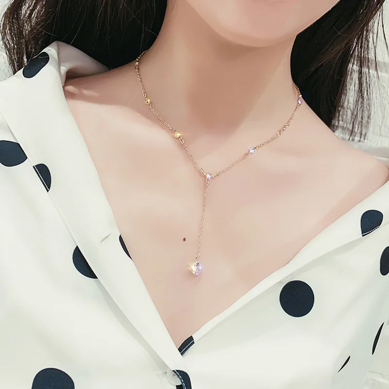 Crystal Pendant Necklaces For Women Girls Chokers Accessories 2021 Jewelry Fashion Collar Long Gold Link Necklace Chain | Украшения и