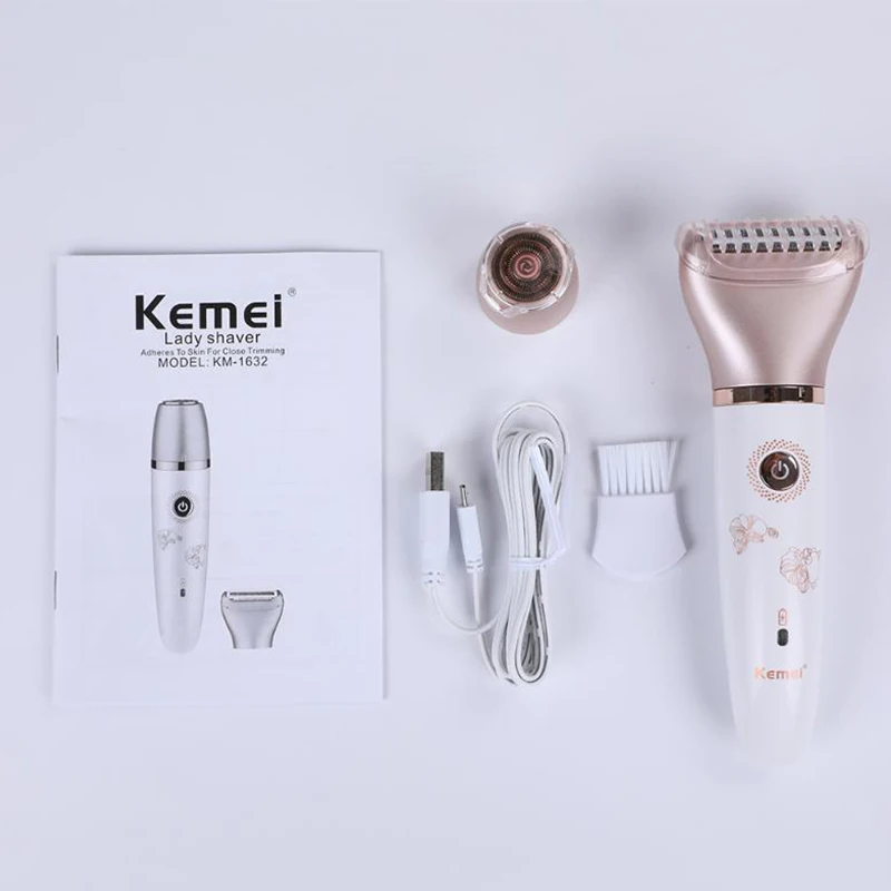 

KEMEI 2 In 1 Electric Epilator Hair Clipper Waterproof USB Plainless Rechargeable Bikini Face Hair Remover Removal +2 Heads