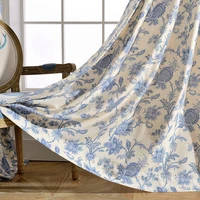 curtains for living room blue and white porcelain floral watercolor blooming flower flax linen window treatments drapes