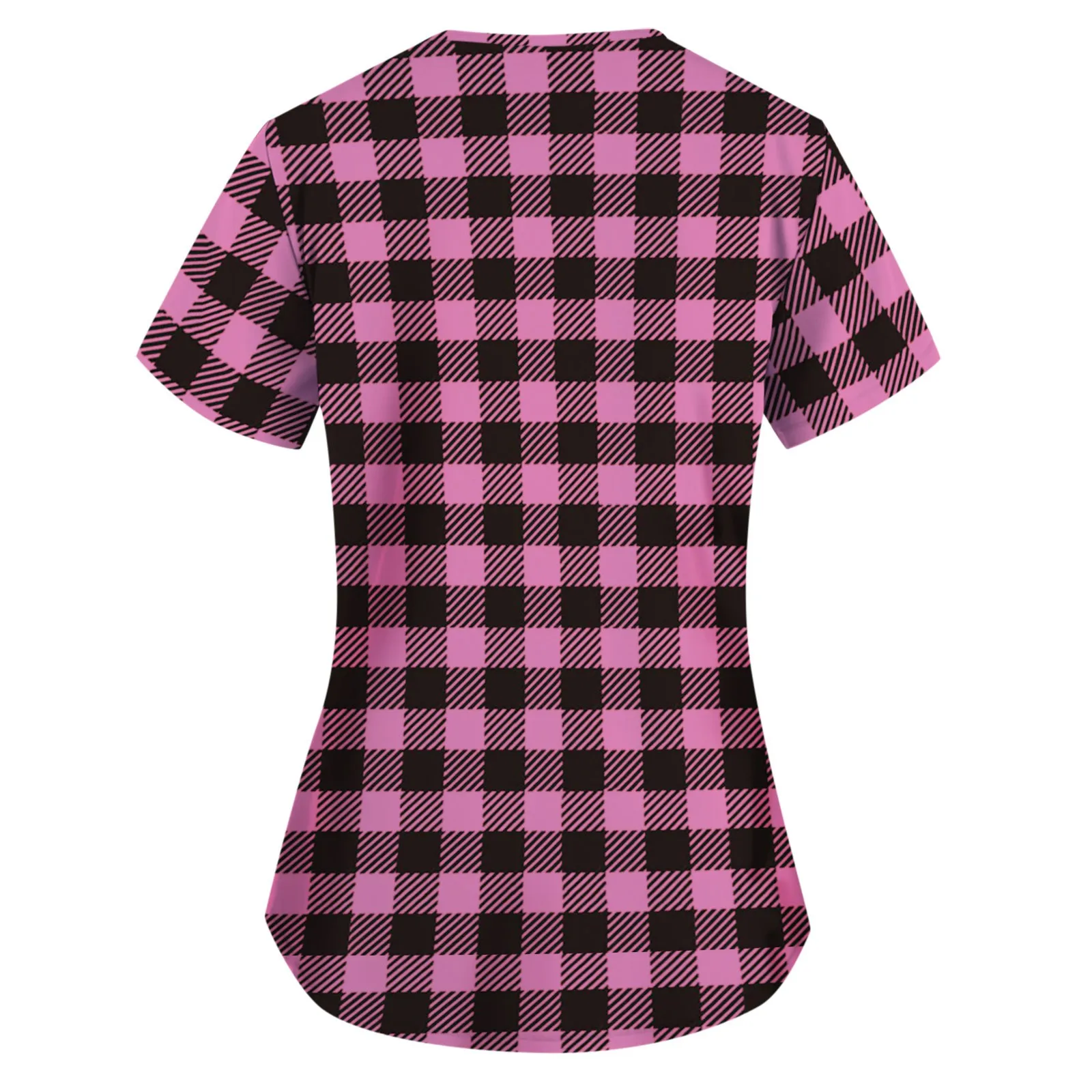 

2021 Nurse Uniform Tops Suit Plus Size Women's Valentine's Day Plaid Short Sleeve V-Neck Pockets Carer Blouse Medical Mujer