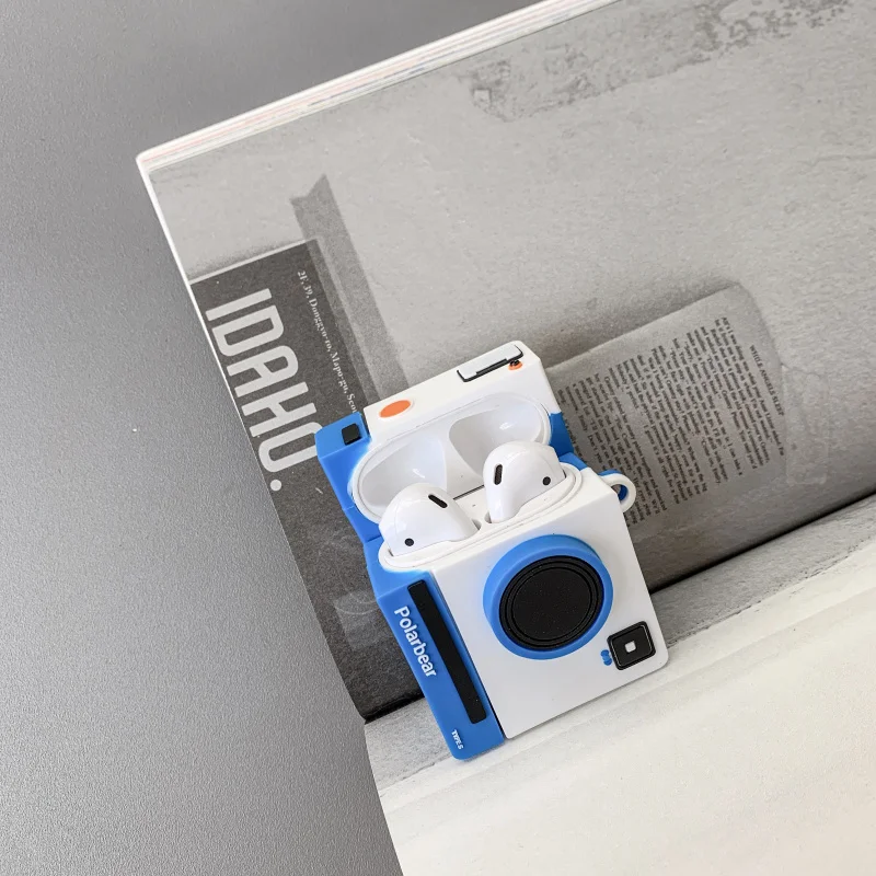 Чехол для наушников AirPods чехол 3D мультфильм камера защитный чехол для Apple Air pods 2 анти-осенние мягкие кожухи головных телефонов с крюком