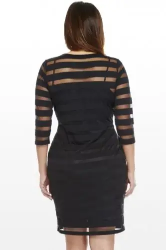 

Hiriginr 2020 Fashion Women Plus Size 4XL Dress Clubwear See Through Bodycon Party Mini Striped Dress Vestido De Mujer