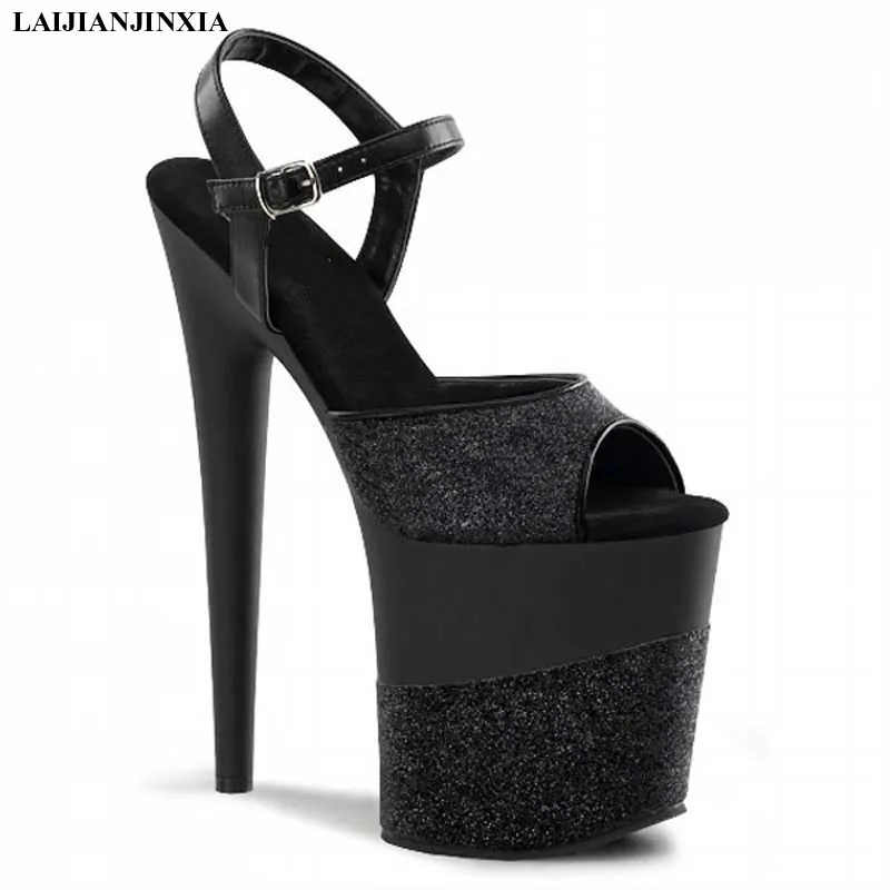 New sexy bride Roman high heels, 20cm, sandals, black paint on the shiny decorative clubhouse dancing shoes