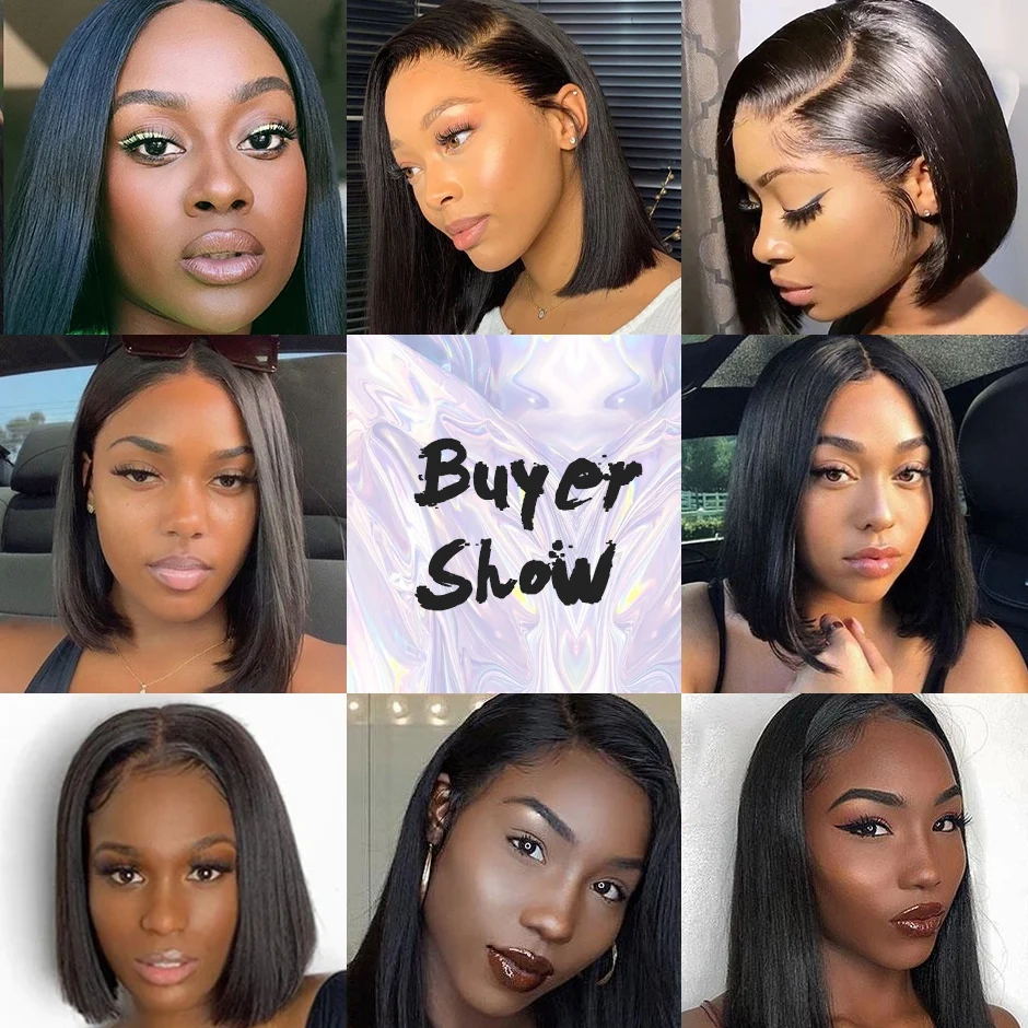 

Short Straight Bob Wig Brazilian Virgin Human Hair Lace Front Wigs 13x4 Lace Frontal 150% Density Pre Plucked with Baby Hair