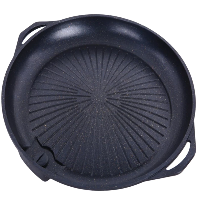 Круглая сковорода с каменным покрытием для барбекю гриль тарелка бездымного