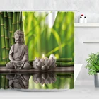 Водонепроницаемая занавеска для душа, зеленый бамбук, Будда, лотос, свеча, дзен, сад, природный пейзаж, Современный домашний декор, экран, занавеска для ванной