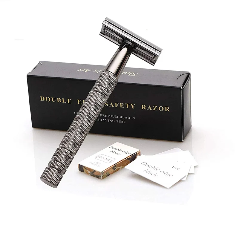 

Double Edge Safety Razor With 5 Shaving Blades,Premium Wet Shaving Classic Metal Manual Shavers Fits All Standard Razor Blades