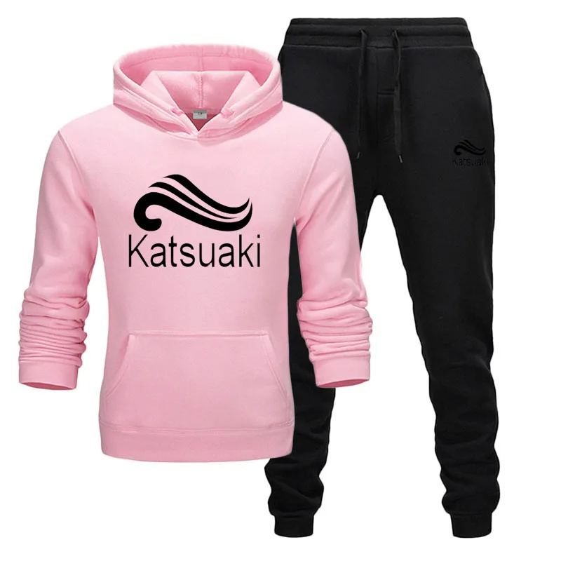 pink black Брендовая одежда, мужские повседневные толстовки, пуловер, хлопковый мужской спортивный костюм, толстовки из двух частей+ штаны, спортивная одежда ropa hombre - Цвет: pink black
