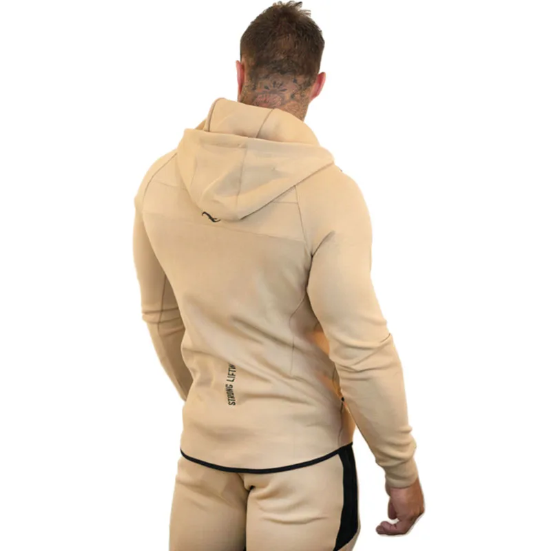 

Men Brand Hoodies Fitness Bodybuilding Sweatshirt Hooded Pocket Jacket Outerwear Male Running Workout Sportswear Tops Coats