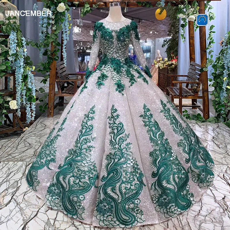 LSS458 бальное платье блестящее вечернее зеленое с аппликацией о-вырезом длинными