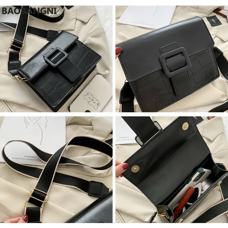 

New Stone Pattern Shoulder Bag Fashion Designer Handbags Wide Strap Crossbody Bags for Women Travel Flap Lady Hand Bag