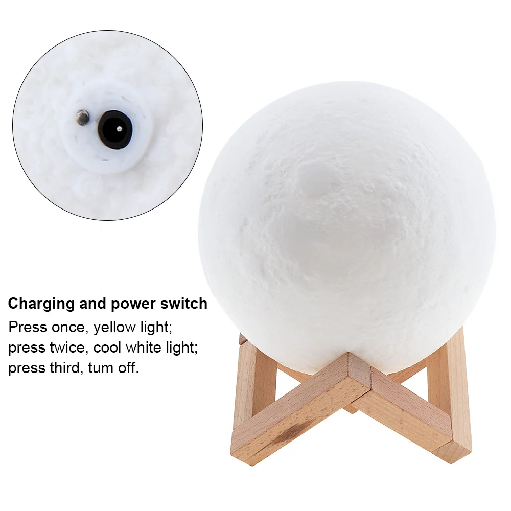 

15CM Rechargeable 3D Print Moon Lamp with 2 Color Change Touch Switch Support Long Press The Switch to Adjust The Brightness