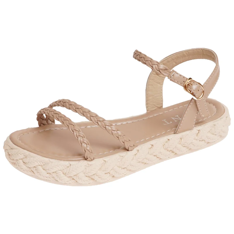 

Sandals For Women 2021 New Summer Thick Soled Casual Roman Shoes One Line Buckle Weave Flat Platform Beach Shoes Women's Sandals