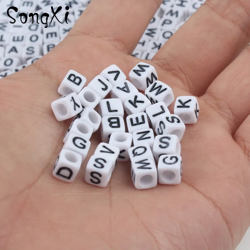 100 шт. 6 мм белый куб зеркальный алфавит акриловые бусины россыпью для