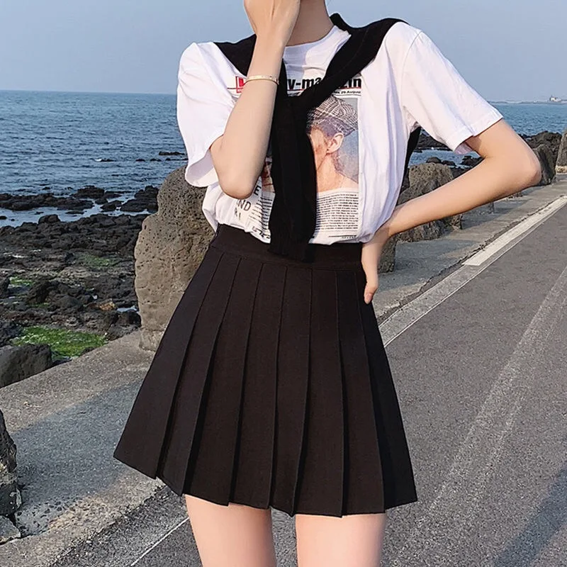 

Women Skirt 2021 High Waist Student Pleated Skirts Cute Sweet Girls Dance Mini Skirt