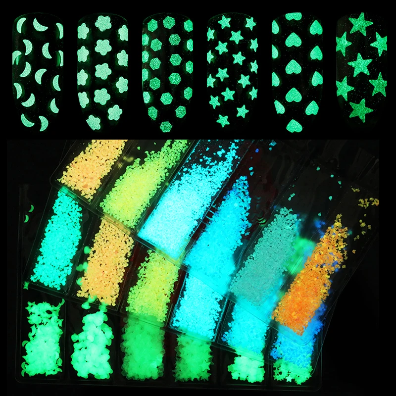 6 моделей/Сумка для ногтей блестки пластинки светятся в темноте светящаяся