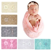 6 colors newborn baby swaddle muslin blankets infant sleeping bag and flower headband princess lace bowknot turban photo props