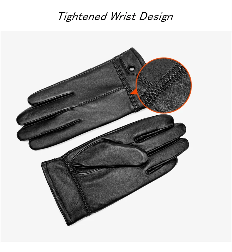 BISON DENIM мужские кожаные перчатки из овчины, черные теплые варежки с заклепками, зимние качественные мужские теплые пушистые перчатки S002