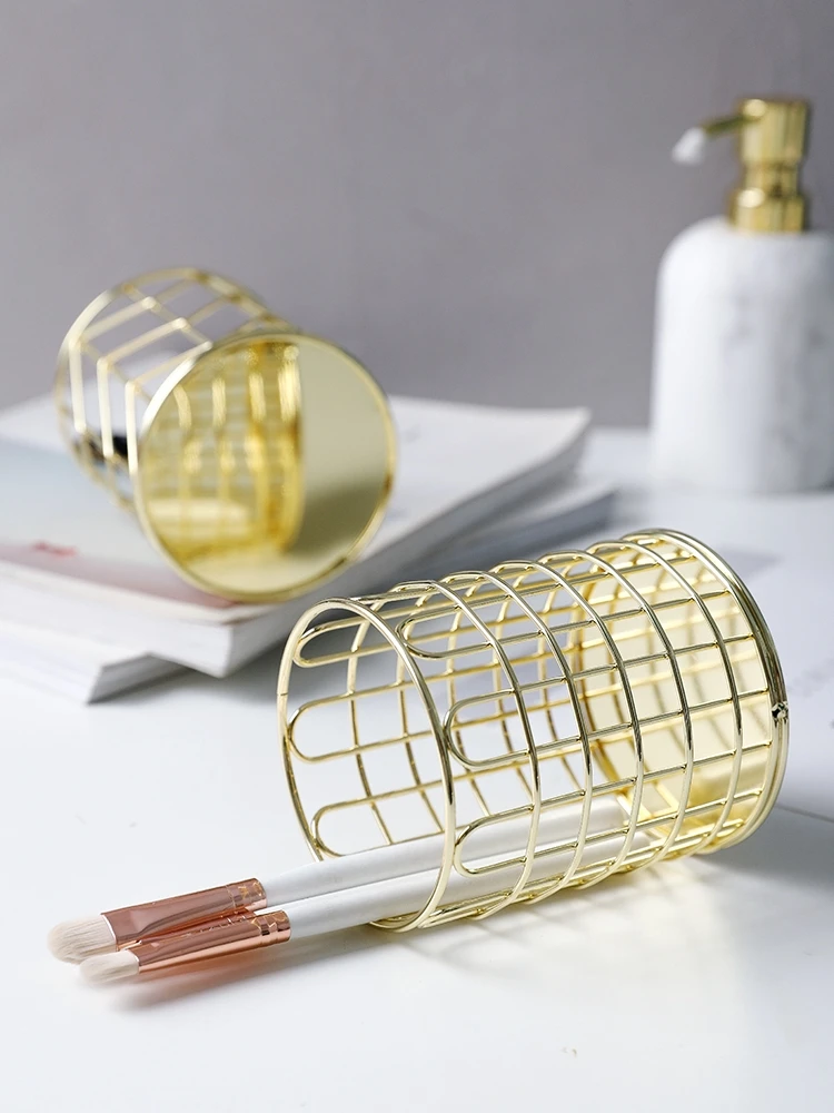 

Metal Pen Pencil Pot Holder Container Makeup Brush Organizer Home Desk Stationery Storage Box